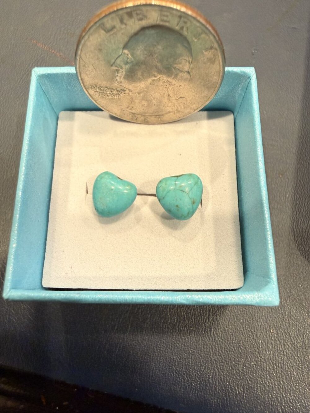 Beautiful 10K Gold earrings with blue heart shaped stone